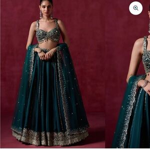 Teal Green Embroidered Lehenga